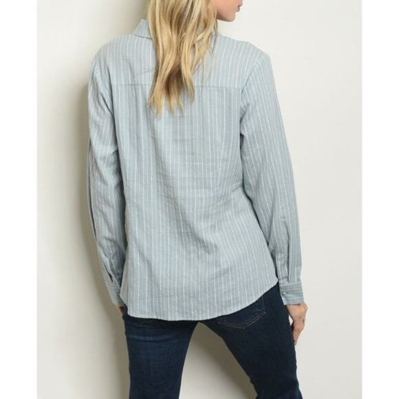 IDEM DITTO Blue & White Pinstripe Chambray Blouse, S, NWT! - Picture 7 of 10